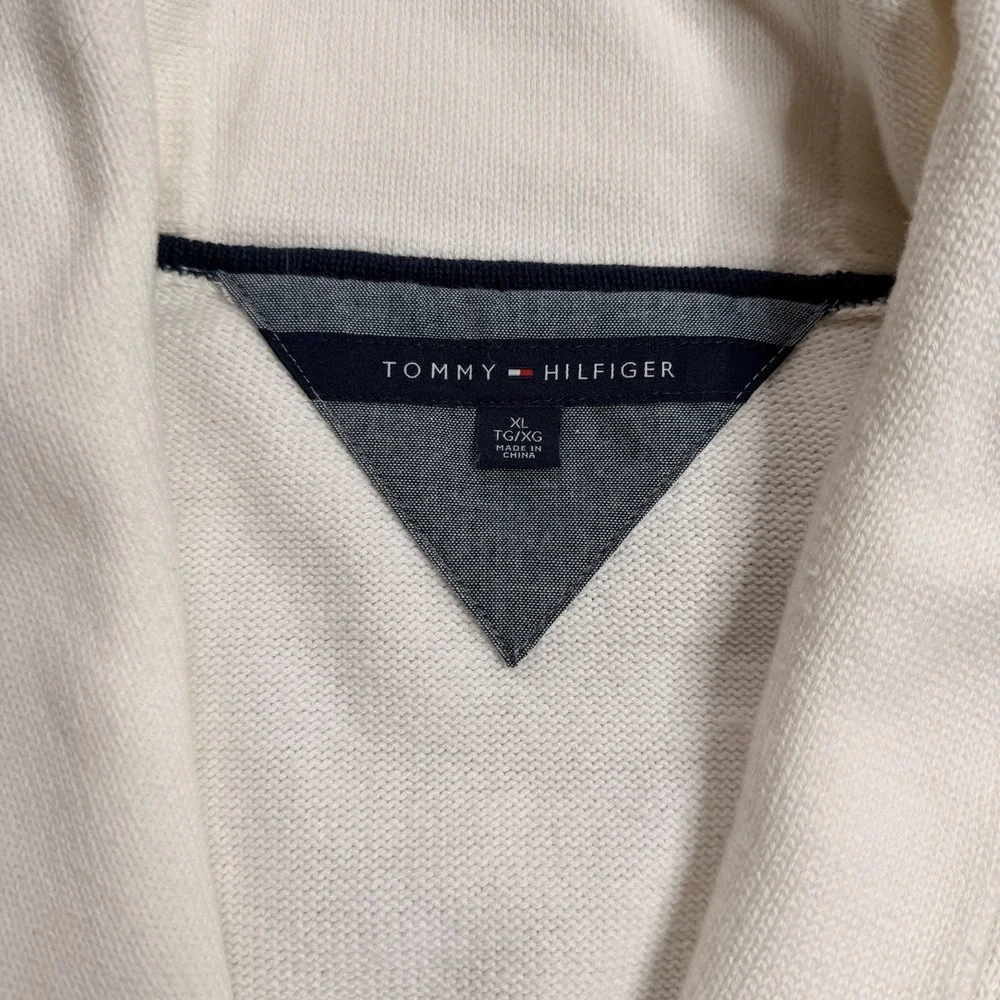 Tommy Hilfiger Shawl Collar Knit Cardigan Ivory & Black Striped Men's XL 100%cot